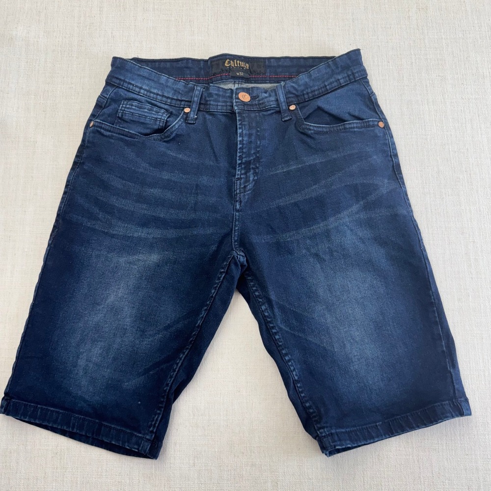 Cultura New York Mens Denim Shorts Dark Wash Blue Stretch Size 32 SYG NZ
